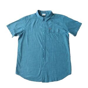 Columbia Sportswear Button Up‎ Shirt Men L Blue Short Sleeves Geometric Abstract